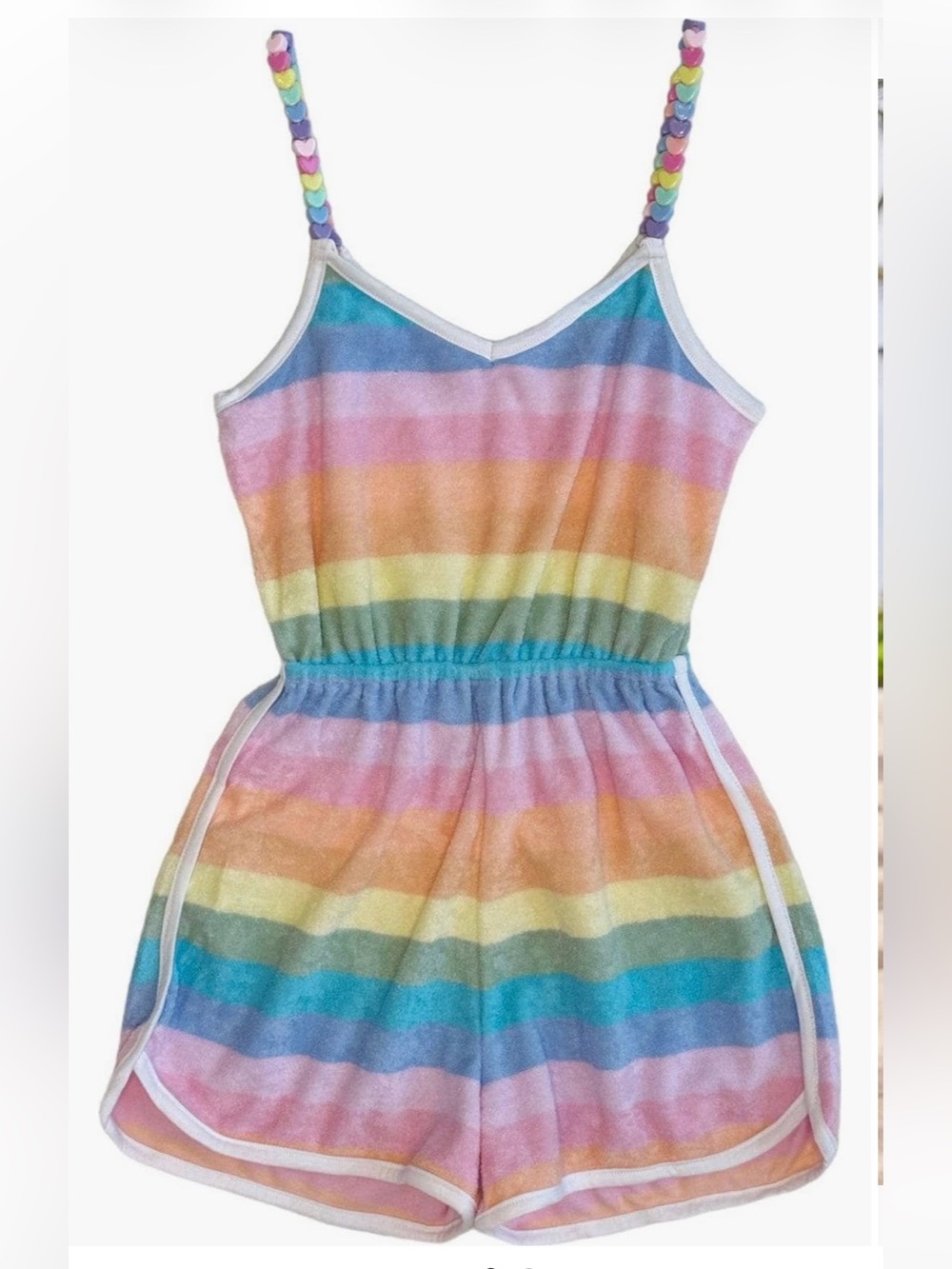 🌈 Lola + The Boys Girls Pastel Ombré Beaded Hearts Romper, size 6, EUC